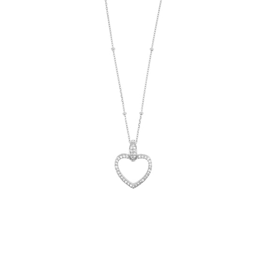 Sterling Silver Pavé Outlined Heart Necklace Set