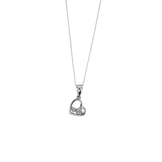 Sterling Silver Outlined Heart With Double Mini Hearts Necklace Set