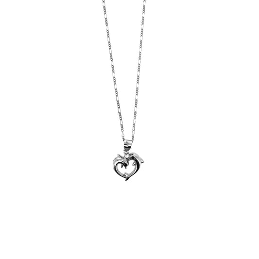 Sterling Silver Dolphin Heart Necklace Set