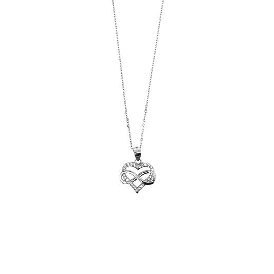Sterling Silver Pavé Heart With Infinity Necklace Set