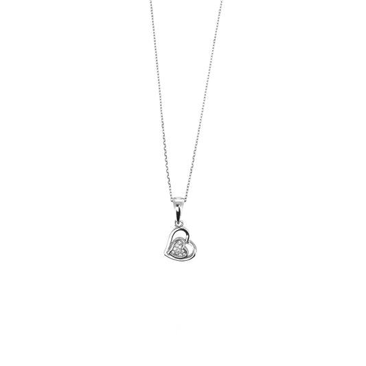 Sterling Silver Pavé Heart With Mini Center Heart Necklace Set