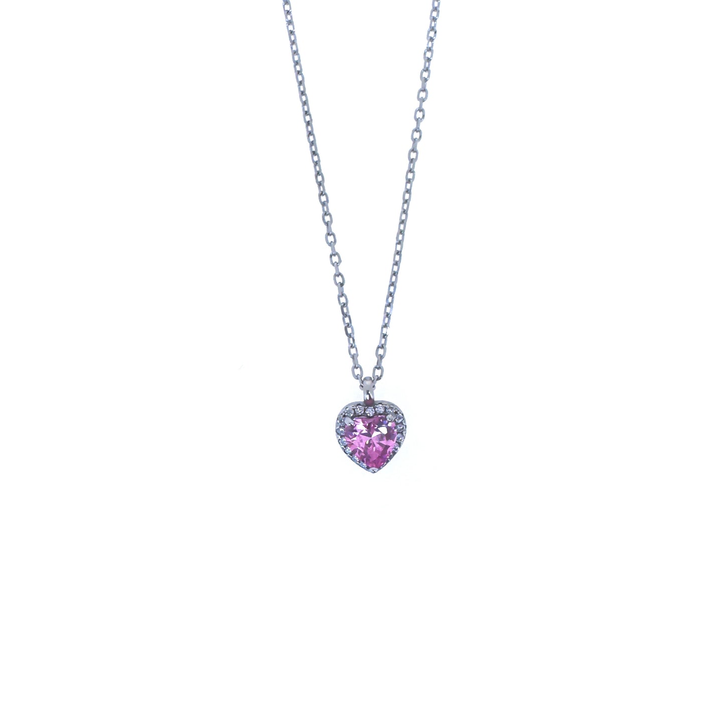 Sterling Silver Pink Heart Necklace Set With Earrings