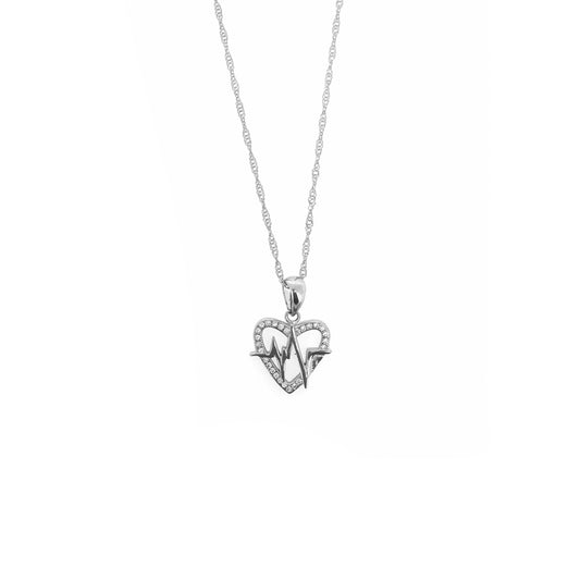 Sterling Silver Pavé Heartbeat Necklace Set