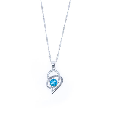 Sterling Silver Blue "I Love You To The Moon & Back" Heart Necklace Set