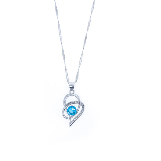 Sterling Silver Blue "I Love You To The Moon & Back" Heart Necklace Set