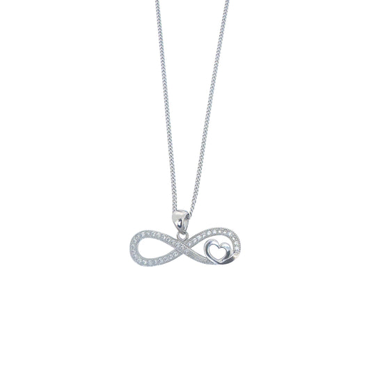 Sterling Silver Horizontal Pavé Infinity With Heart Necklace Set