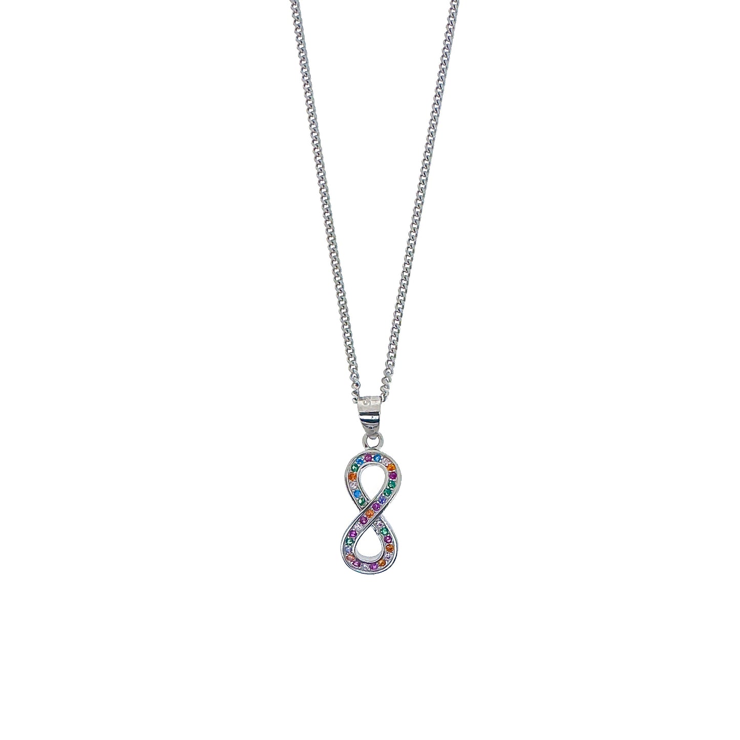 Sterling Silver Vertical Colourful Pavé Infinity Necklace Set