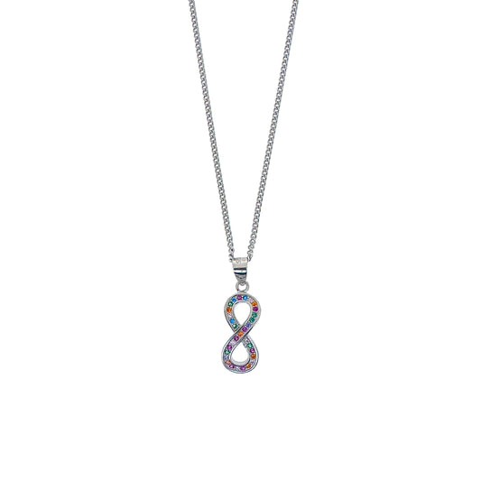 Sterling Silver Vertical Colourful Pavé Infinity Necklace Set