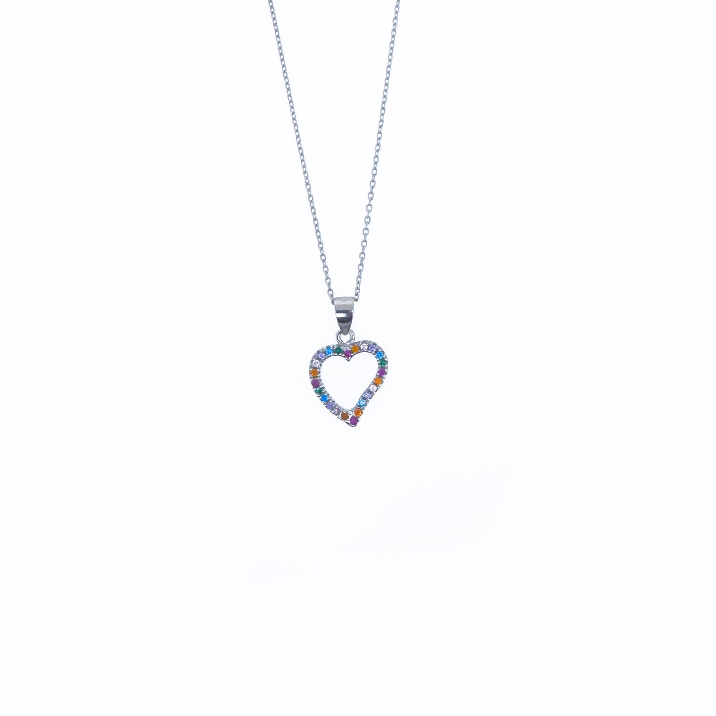 Sterling Silver Colourful Pavé Heart Necklace Set