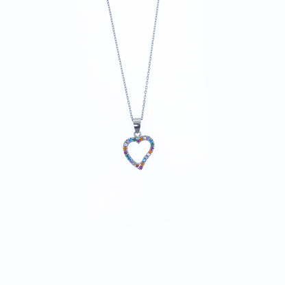 Sterling Silver Colourful Pavé Heart Necklace Set