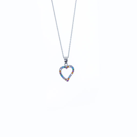Sterling Silver Colourful Pavé Heart Necklace Set