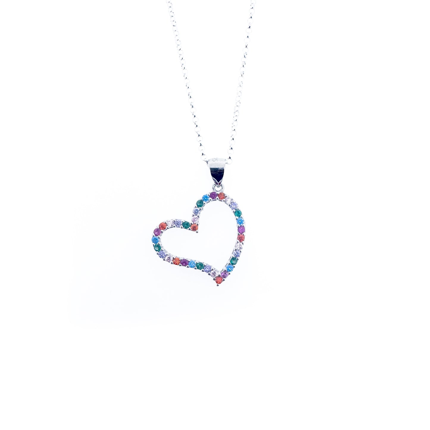 Slanted Sterling Silver Pavé Outlined Heart Set