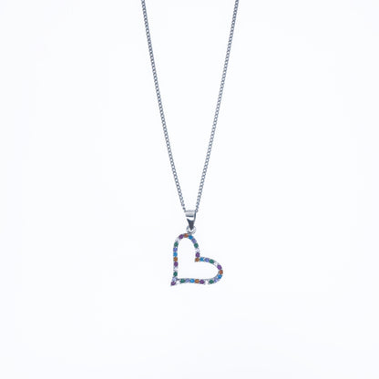 Slanted Sterling Silver Colourful Pavé Heart Necklace Set