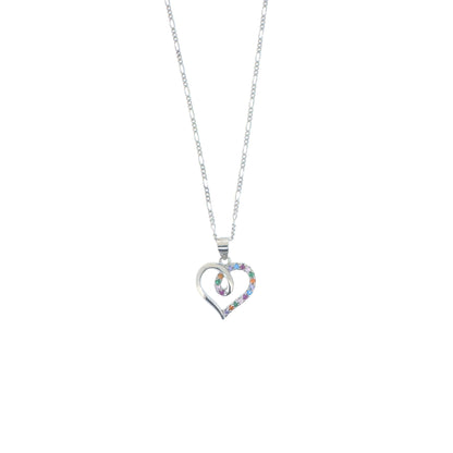 Sterling Silver Colourful Pavé Heart Necklace Set