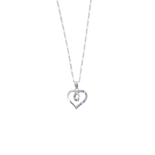 Sterling Silver Colourful Pavé Heart Necklace Set