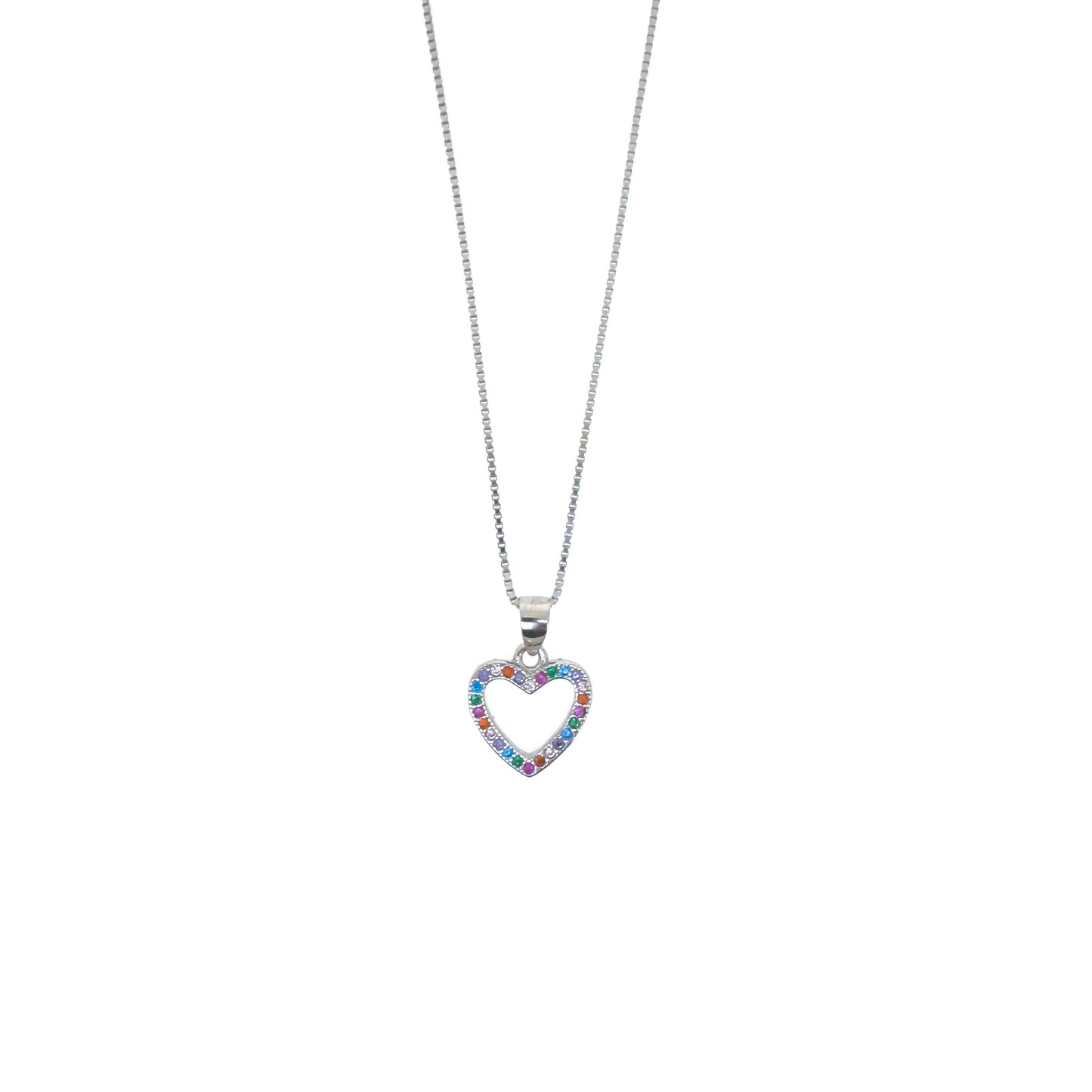 Sterling Silver Colourful Pavé Heart Necklace Set