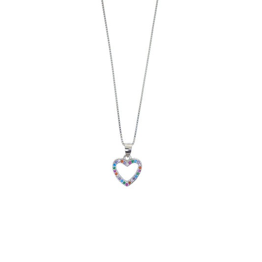 Sterling Silver Colourful Pavé Heart Necklace Set