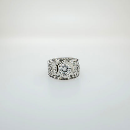 Sterling Silver Hexagon Cubic Zirconia Ring