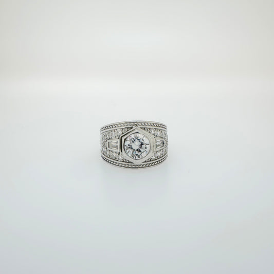 Sterling Silver Hexagon Cubic Zirconia Ring