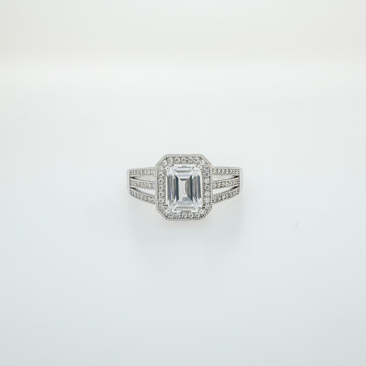 Sterling Silver rectangular Band Cubic Zirconia Ring